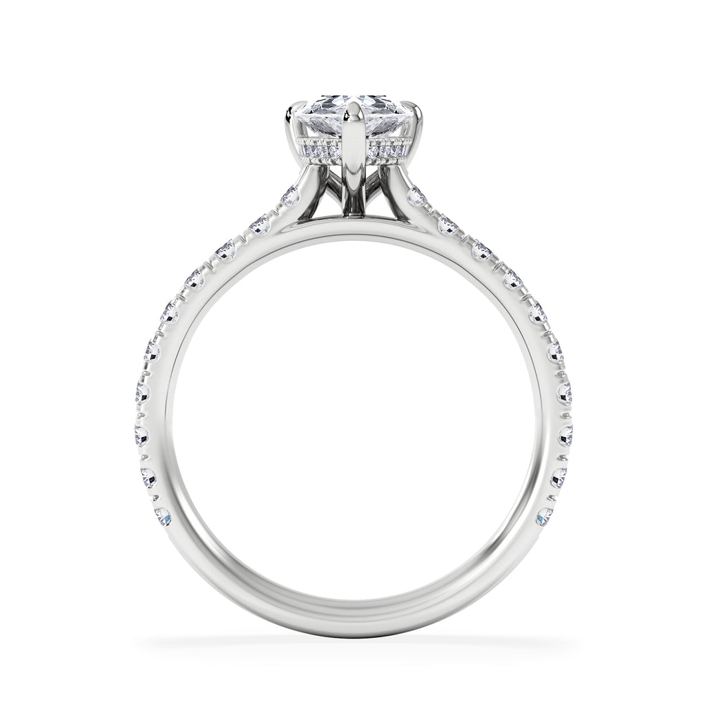 Amora Pear 1.47ct Hidden Halo Lab Diamond Engagement Ring With Side Stones Set in 18K White Gold