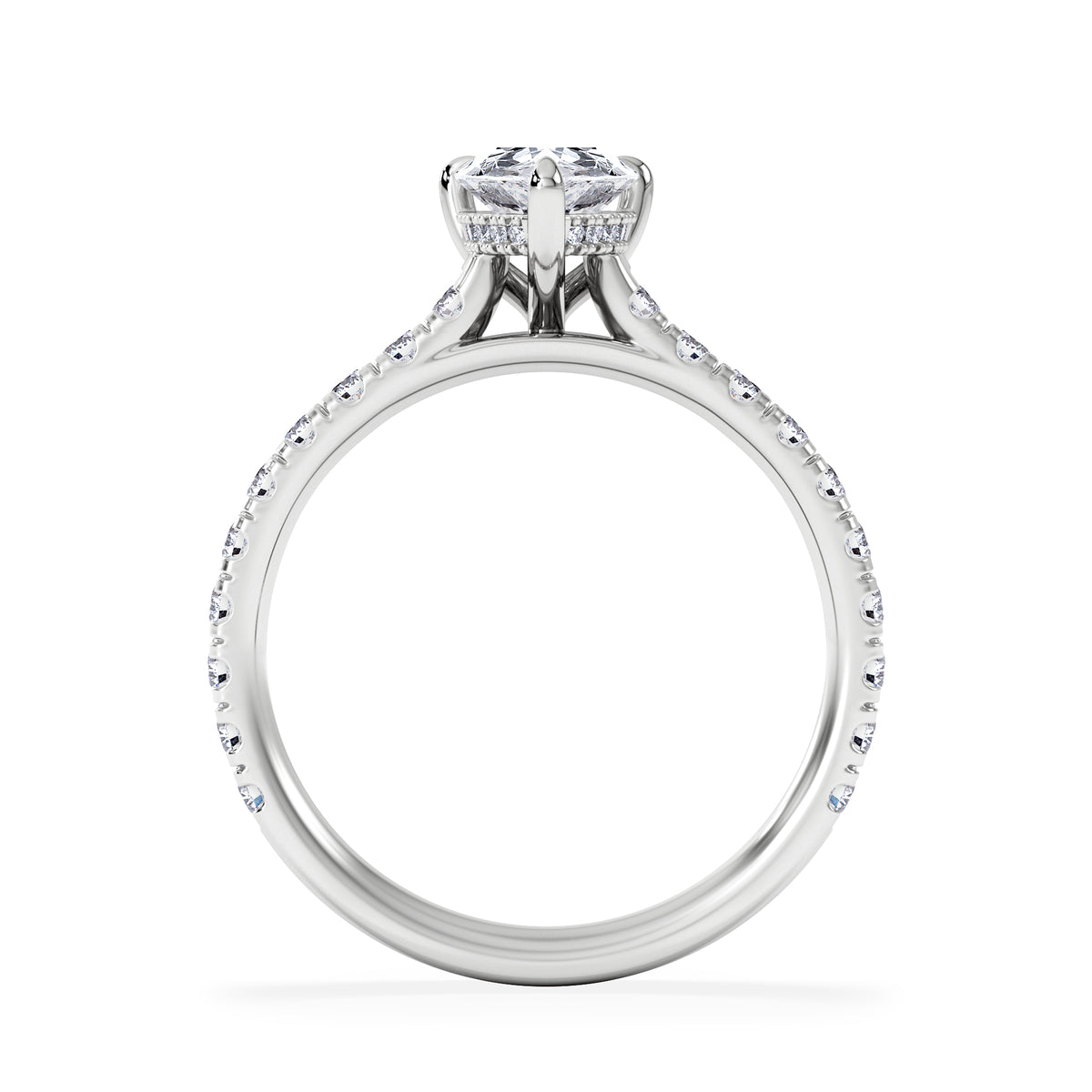 Amora Pear 1.47ct Hidden Halo Lab Diamond Engagement Ring With Side Stones Set in 18K White Gold
