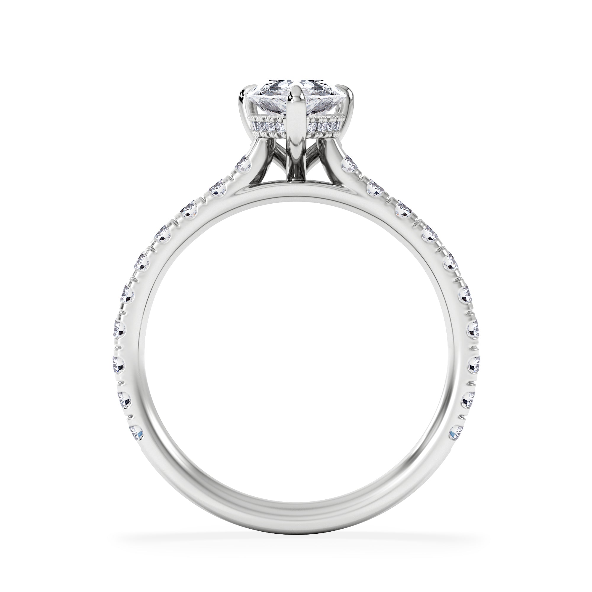 Amora Pear 1.47ct Hidden Halo Lab Diamond Engagement Ring With Side Stones Set in Platinum