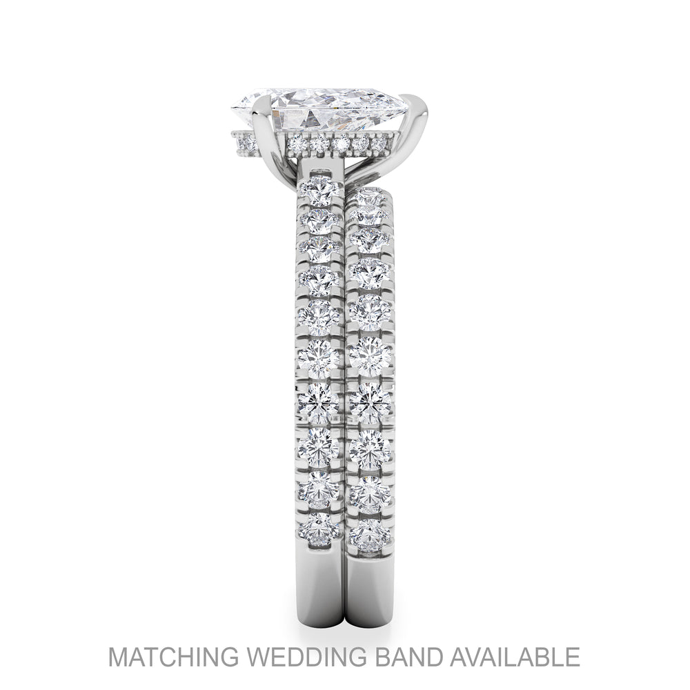 Amora Pear 1.47ct Hidden Halo Lab Diamond Engagement Ring With Side Stones Set in 18K White Gold