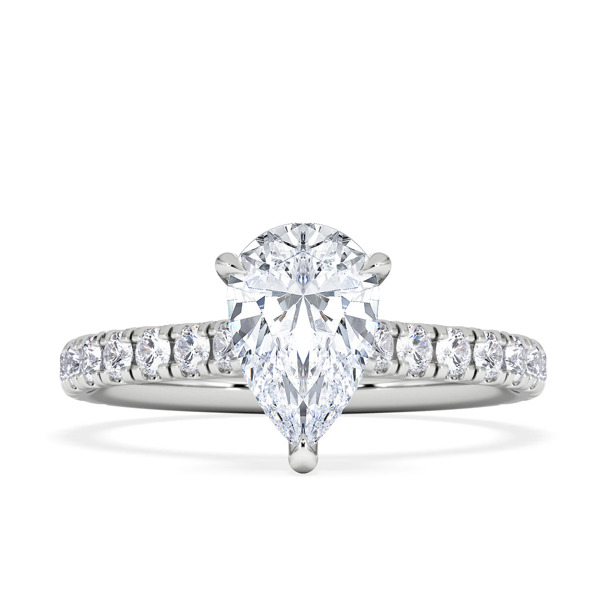 Amora Pear 1.47ct Hidden Halo Lab Diamond Engagement Ring With Side Stones Set in 18K White Gold