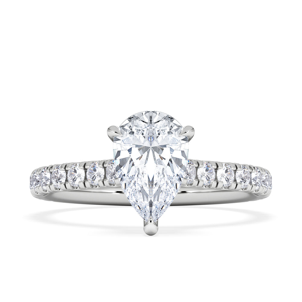 Amora Pear 1.47ct Hidden Halo Lab Diamond Engagement Ring With Side Stones Set in Platinum