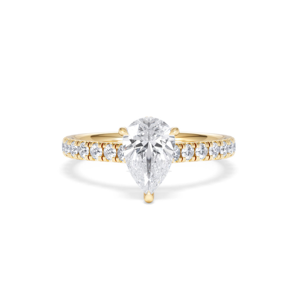 Amora Pear 1.47ct Hidden Halo Diamond Engagement Ring With Side Stones Set in 18K Gold