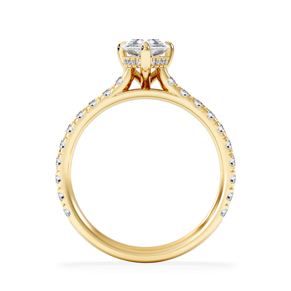 Amora Pear 1.47ct Hidden Halo Lab Diamond Engagement Ring With Side Stones Set in 18K Gold