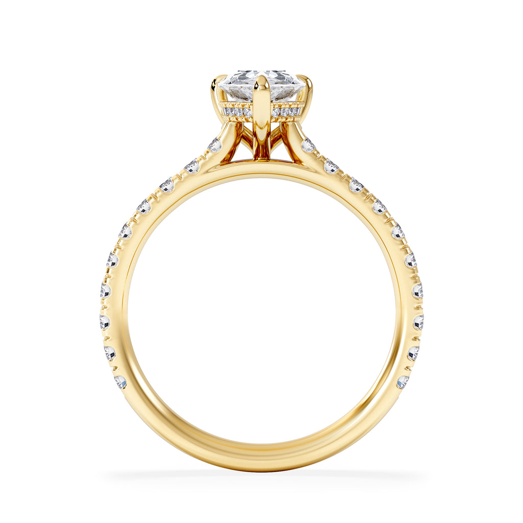 Amora Pear 1.47ct Hidden Halo Lab Diamond Engagement Ring With Side Stones Set in 18K Gold