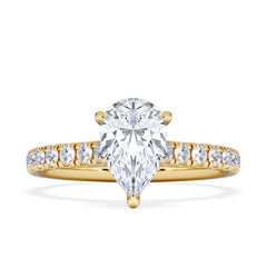 Amora Pear 1.47ct Hidden Halo Lab Diamond Engagement Ring With Side Stones Set in 18K Gold