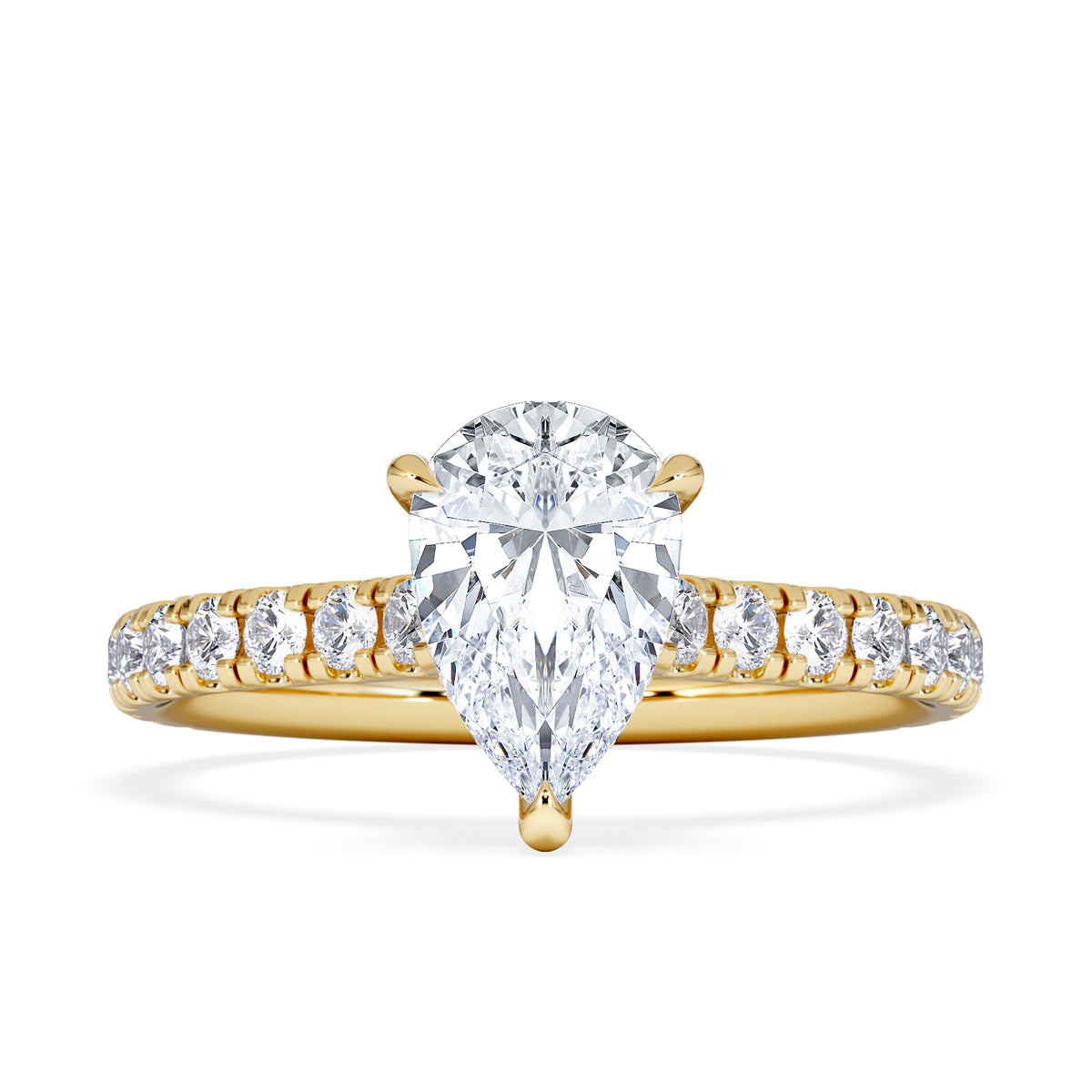 Amora Pear 1.47ct Hidden Halo Lab Diamond Engagement Ring With Side Stones Set in 18K Gold