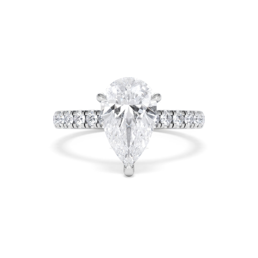Amora Pear 2.55ct Hidden Halo Lab Diamond Engagement Ring With Side Stones Set in 18K White Gold