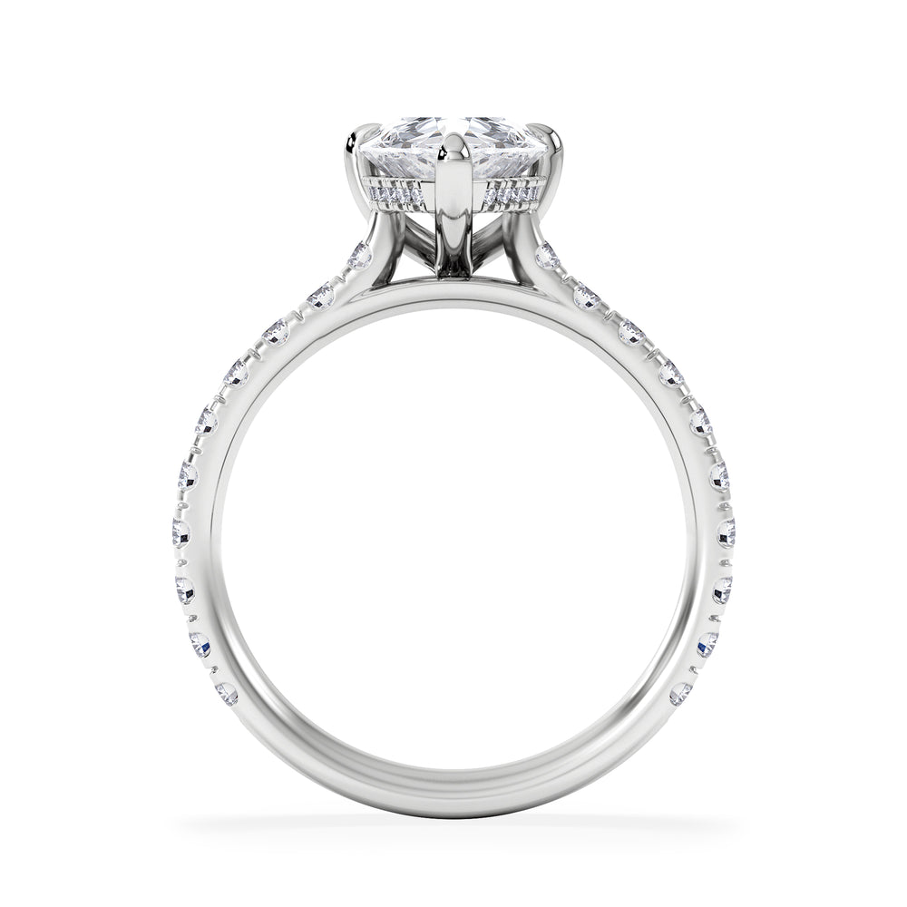 Amora Pear 2.55ct Hidden Halo Lab Diamond Engagement Ring With Side Stones Set in 18K White Gold