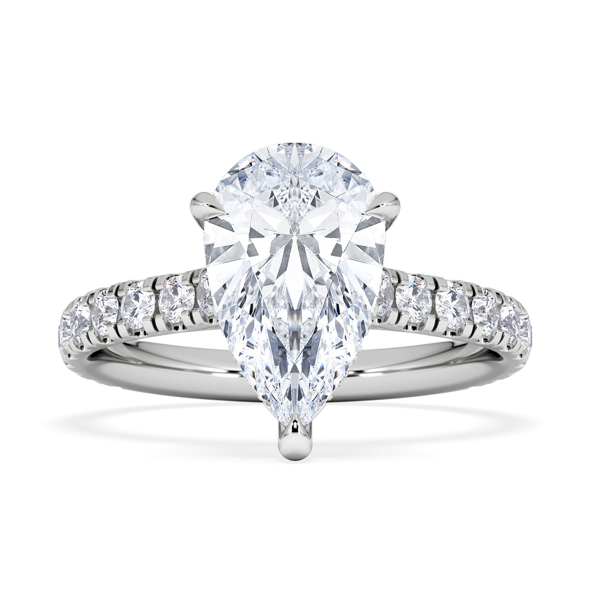 Amora Pear 2.55ct Hidden Halo Lab Diamond Engagement Ring With Side Stones Set in 18K White Gold