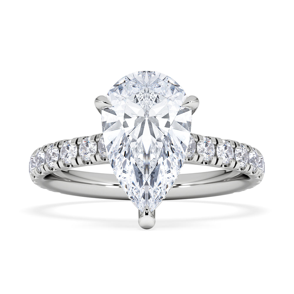Amora Pear 2.55ct Hidden Halo Lab Diamond Engagement Ring With Side Stones Set in 18K Platinum