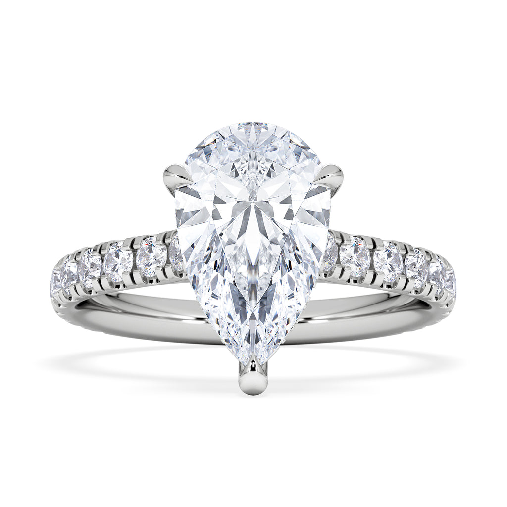 Amora Pear 2.55ct Hidden Halo Lab Diamond Engagement Ring With Side Stones Set in 18K Platinum