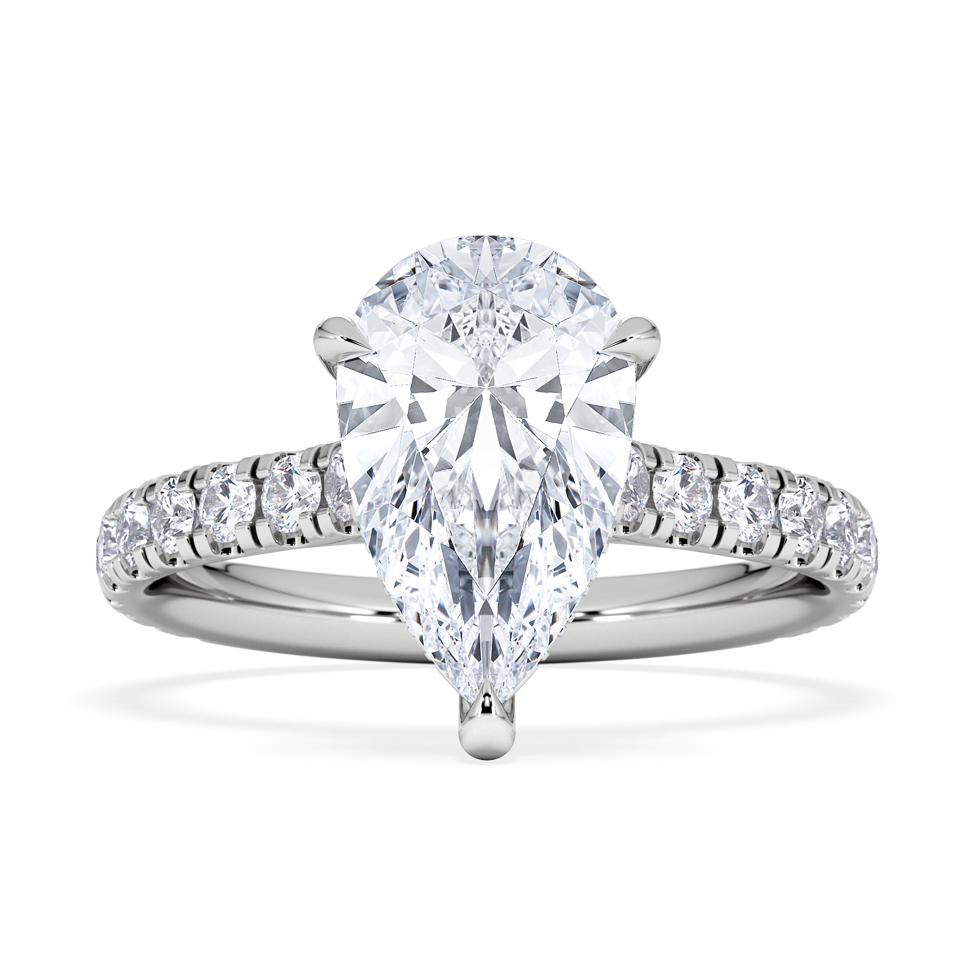 Amora Pear 2.55ct Hidden Halo Lab Diamond Engagement Ring With Side Stones Set in 18K Platinum
