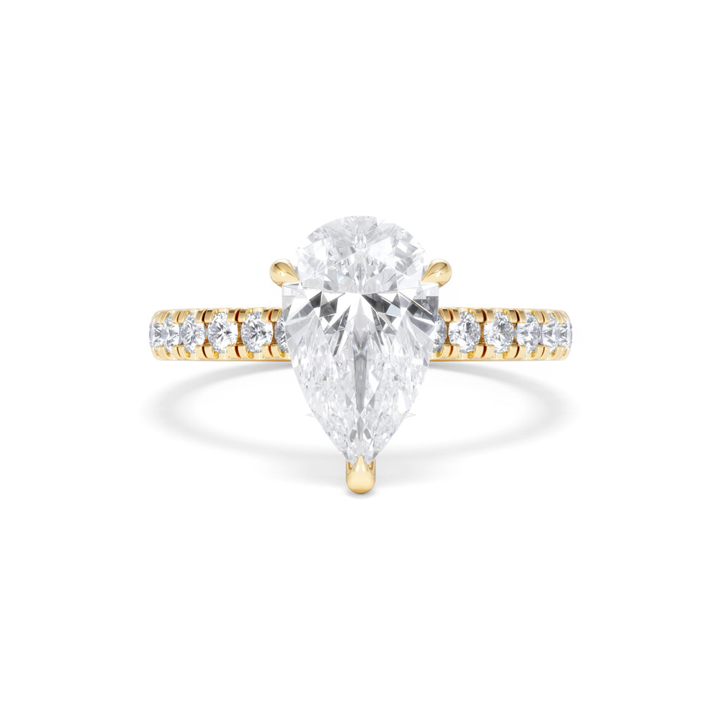 Amora Pear 2.55ct Hidden Halo Lab Diamond Engagement Ring With Side Stones Set in 18K Gold