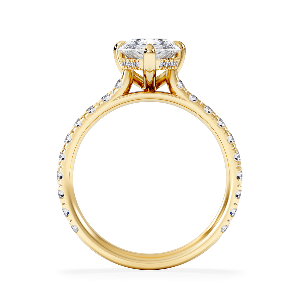 Amora Pear 2.55ct Hidden Halo Lab Diamond Engagement Ring With Side Stones Set in 18K Gold