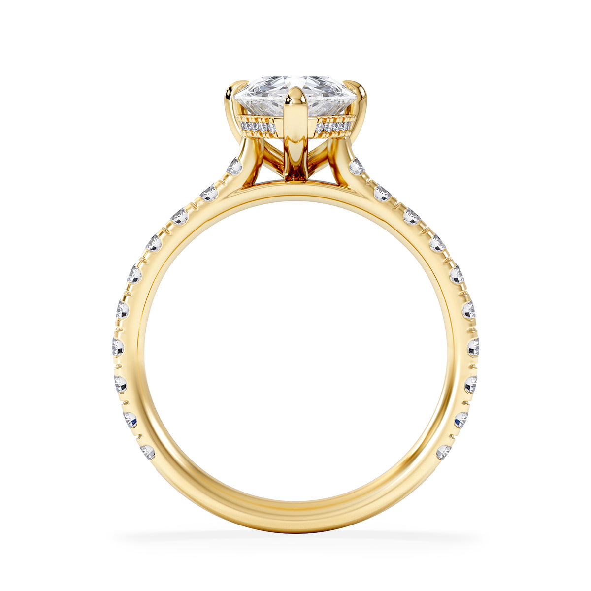 Amora Pear 2.55ct Hidden Halo Lab Diamond Engagement Ring With Side Stones Set in 18K Gold
