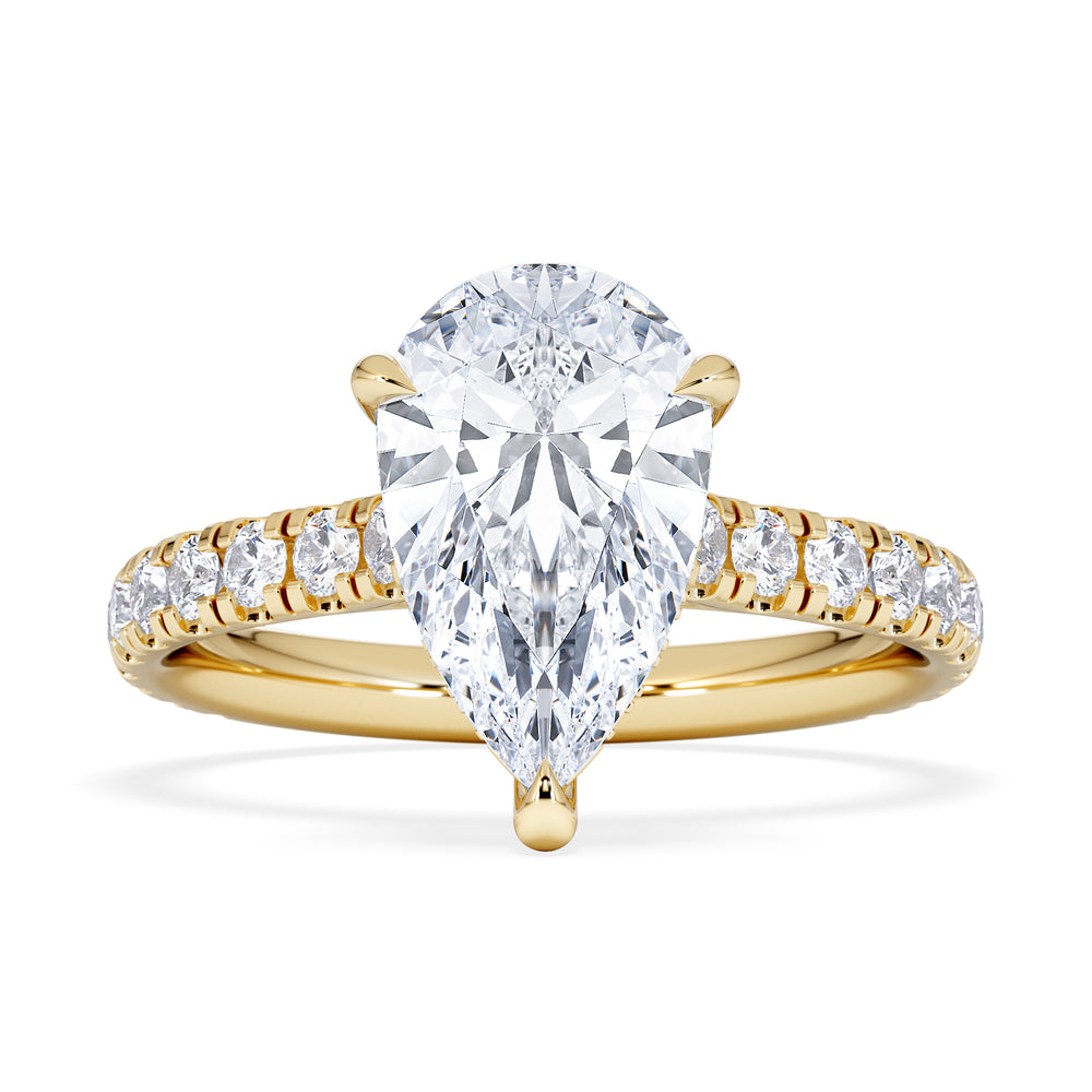 Amora Pear 2.55ct Hidden Halo Lab Diamond Engagement Ring With Side Stones Set in 18K Gold