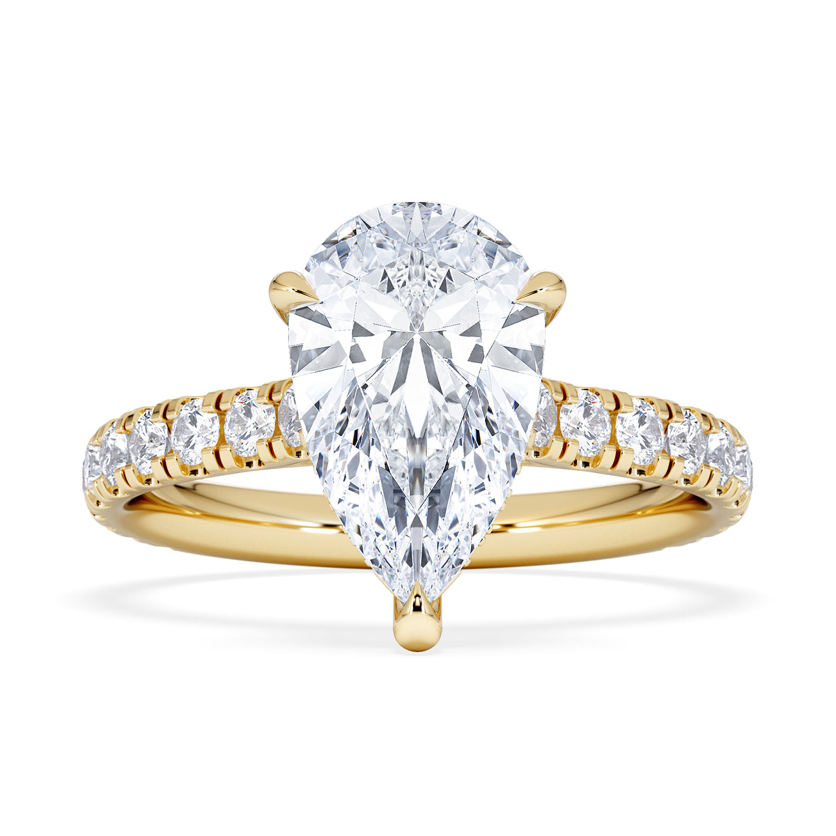 Amora Pear 2.55ct Hidden Halo Lab Diamond Engagement Ring With Side Stones Set in 18K Gold