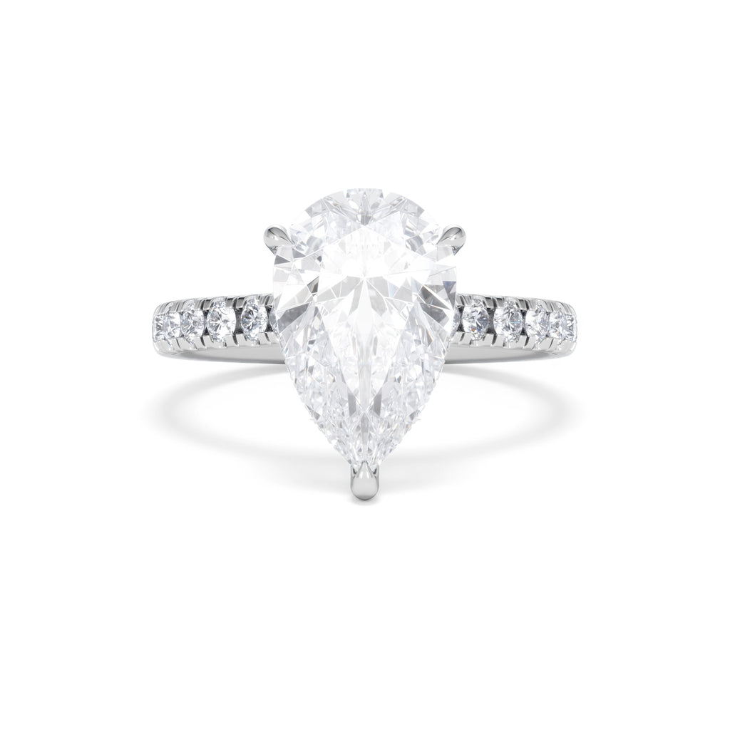 Amora Pear 3.36ct Hidden Halo Lab Diamond Engagement Ring With Side Stones Set in 18K Platinum