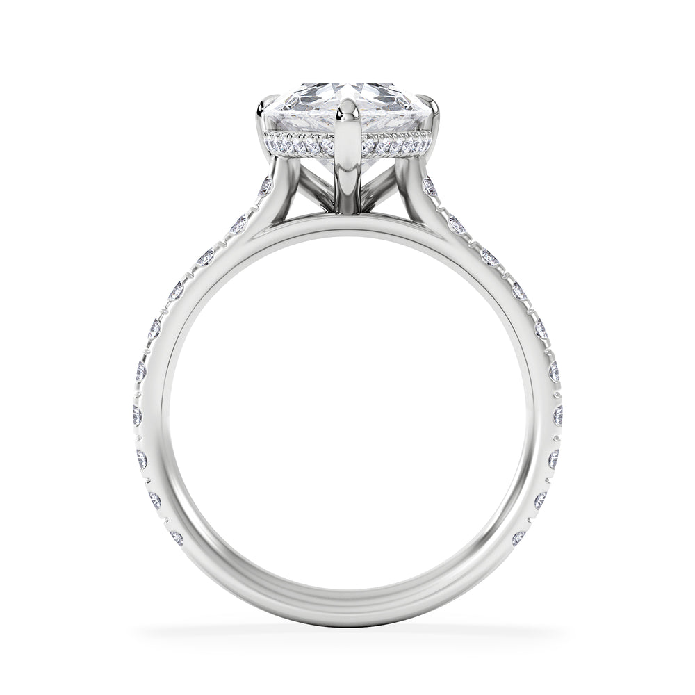 Amora Pear 3.36ct Hidden Halo Lab Diamond Engagement Ring With Side Stones Set in 18K Platinum