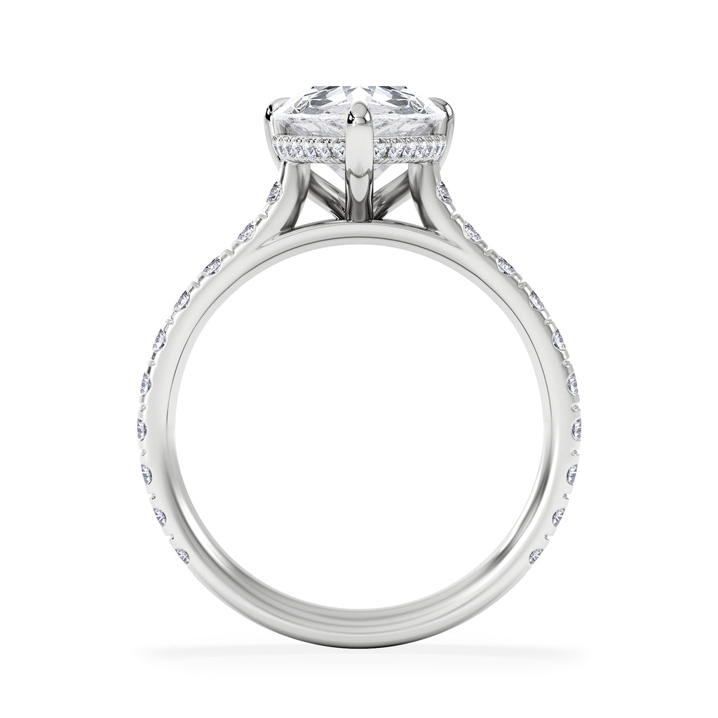 Amora Pear 3.36ct Hidden Halo Lab Diamond Engagement Ring With Side Stones Set in 18K Platinum