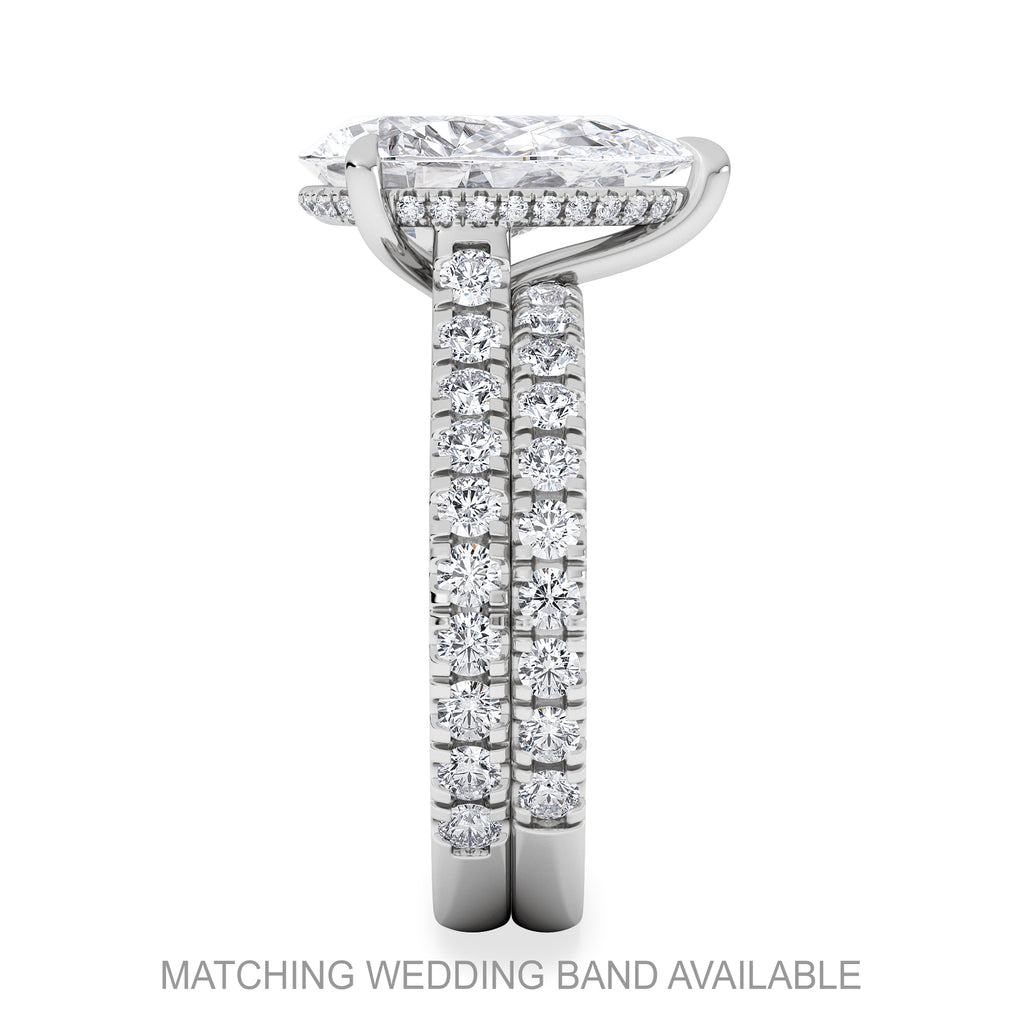 Amora Pear 3.36ct Hidden Halo Lab Diamond Engagement Ring With Side Stones Set in 18K Platinum