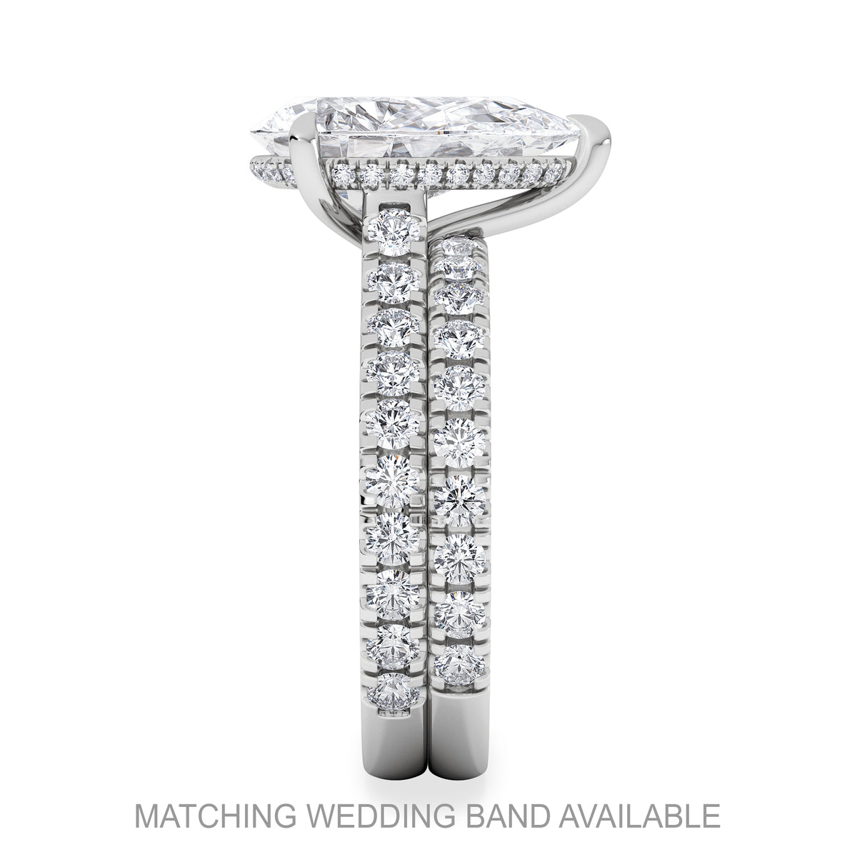 Amora Pear 3.36ct Hidden Halo Lab Diamond Engagement Ring With Side Stones Set in 18K Platinum