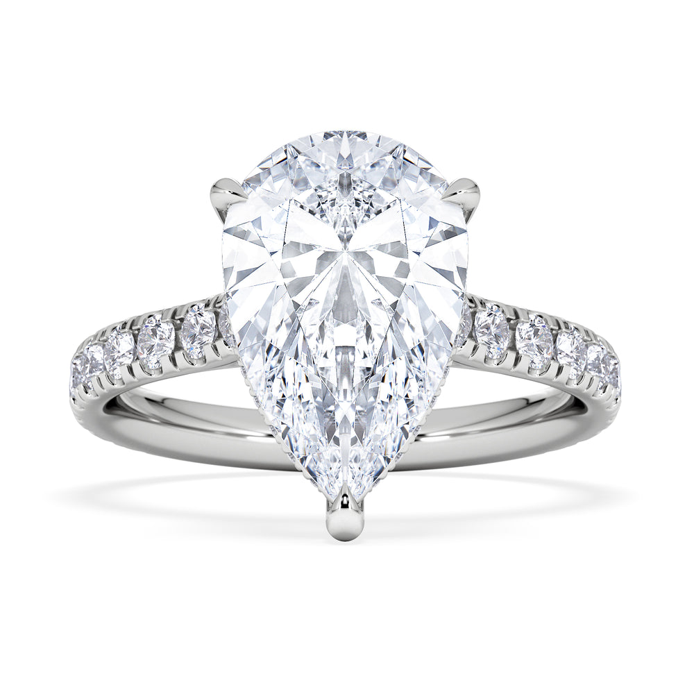 Amora Pear 3.36ct Hidden Halo Lab Diamond Engagement Ring With Side Stones Set in 18K Platinum