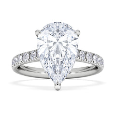 Amora Pear 3.36ct Hidden Halo Lab Diamond Engagement Ring With Side Stones Set in 18K Platinum