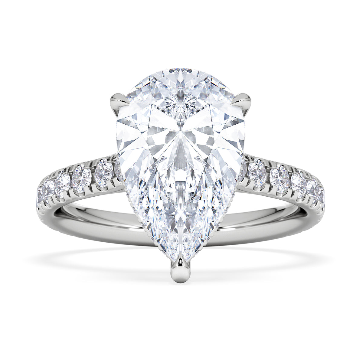 Amora Pear 3.36ct Hidden Halo Lab Diamond Engagement Ring With Side Stones Set in 18K Platinum