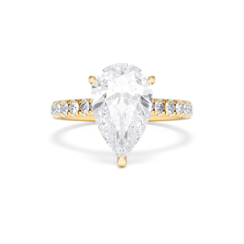 Amora Pear 3.36ct Hidden Halo Lab Diamond Engagement Ring With Side Stones Set in 18K Gold
