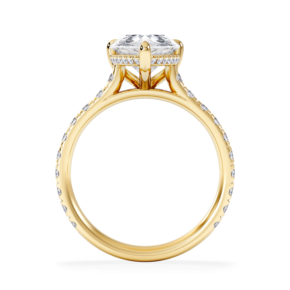Amora Pear 3.36ct Hidden Halo Lab Diamond Engagement Ring With Side Stones Set in 18K Gold