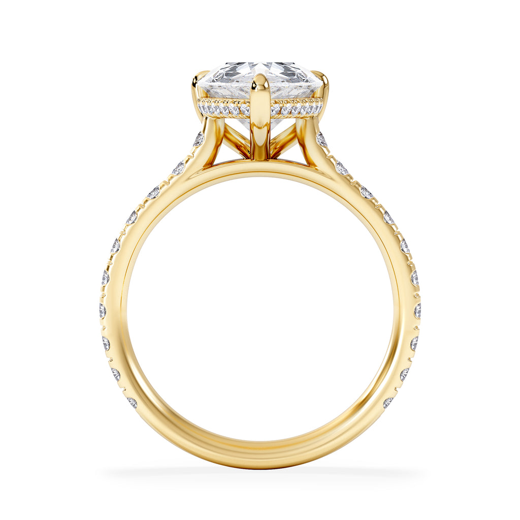 Amora Pear 3.36ct Hidden Halo Lab Diamond Engagement Ring With Side Stones Set in 18K Gold