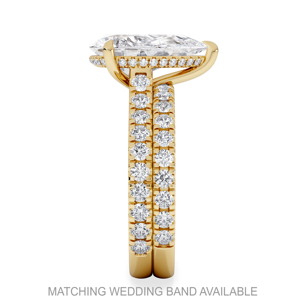 Amora Pear 3.36ct Hidden Halo Lab Diamond Engagement Ring With Side Stones Set in 18K Gold