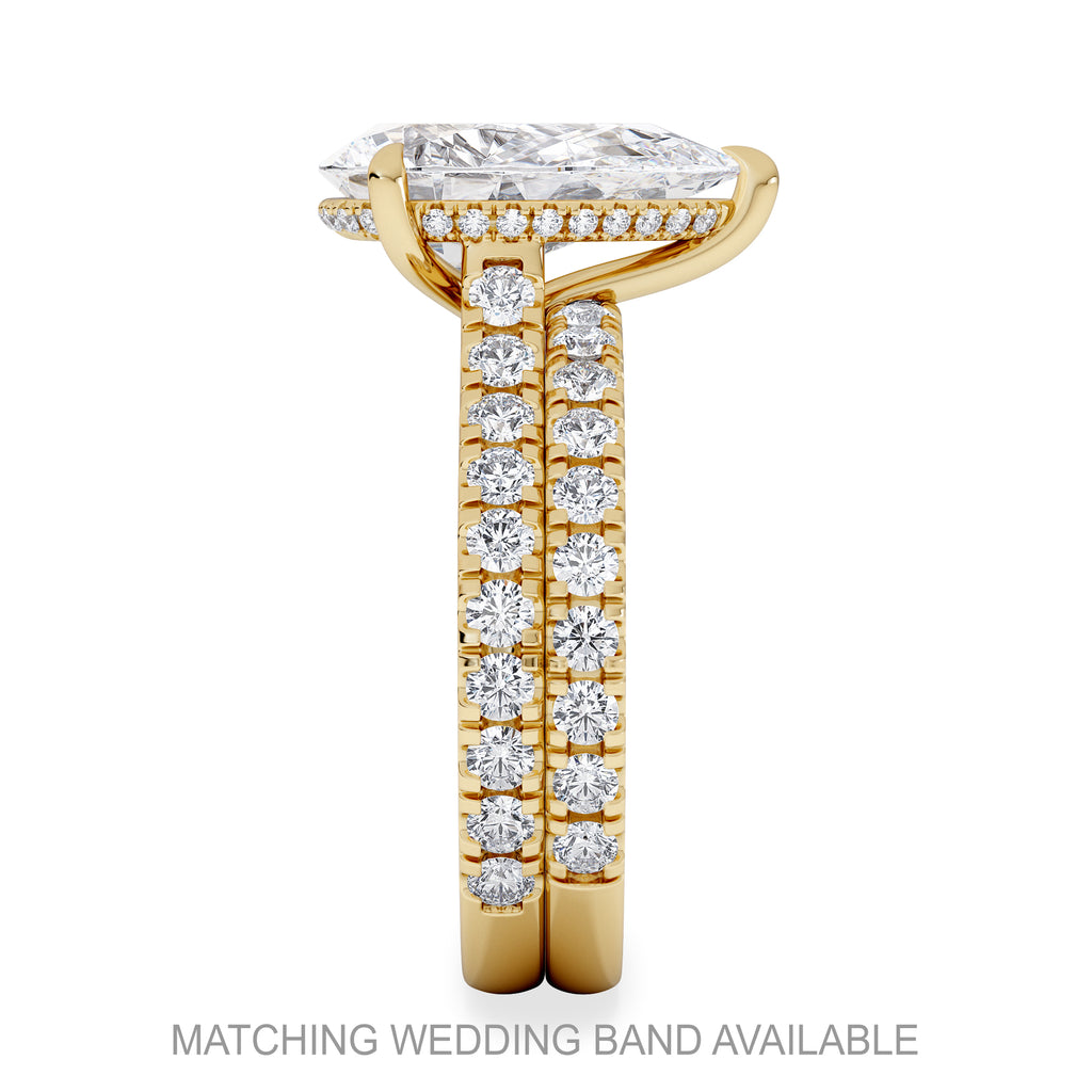 Amora Pear 3.36ct Hidden Halo Lab Diamond Engagement Ring With Side Stones Set in 18K Gold