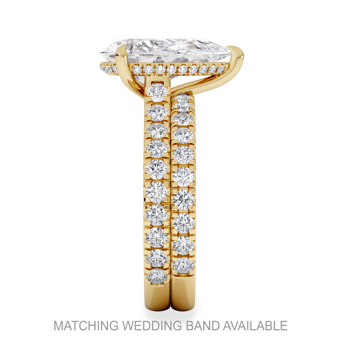 Amora Pear 3.36ct Hidden Halo Lab Diamond Engagement Ring With Side Stones Set in 18K Gold