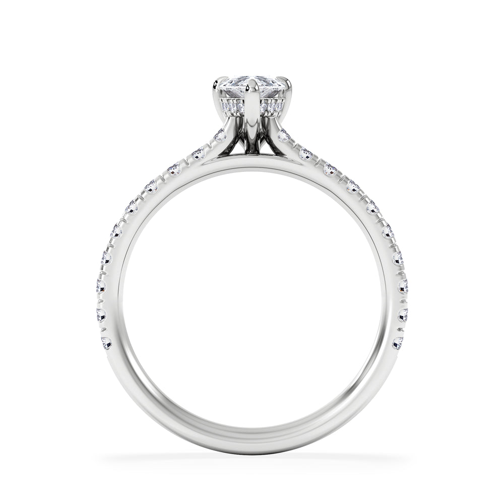 Amora Pear 0.97ct Hidden Halo Lab Diamond Engagement Ring With Side Stones Set in 18K Platinum