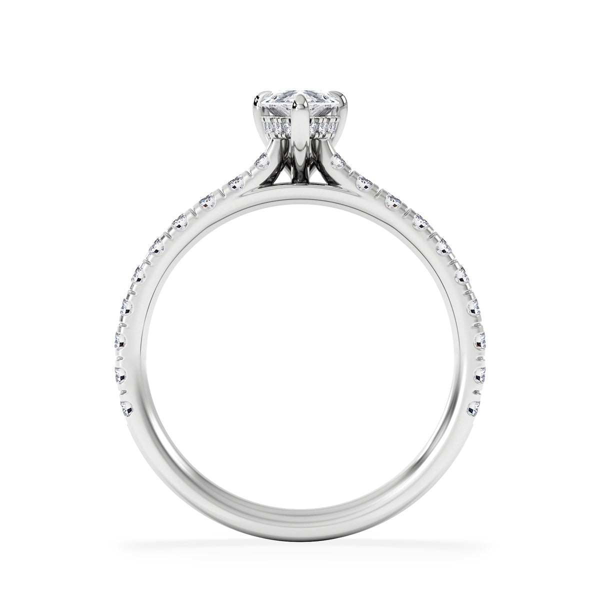 Amora Pear 0.97ct Hidden Halo Lab Diamond Engagement Ring With Side Stones Set in 18K Platinum