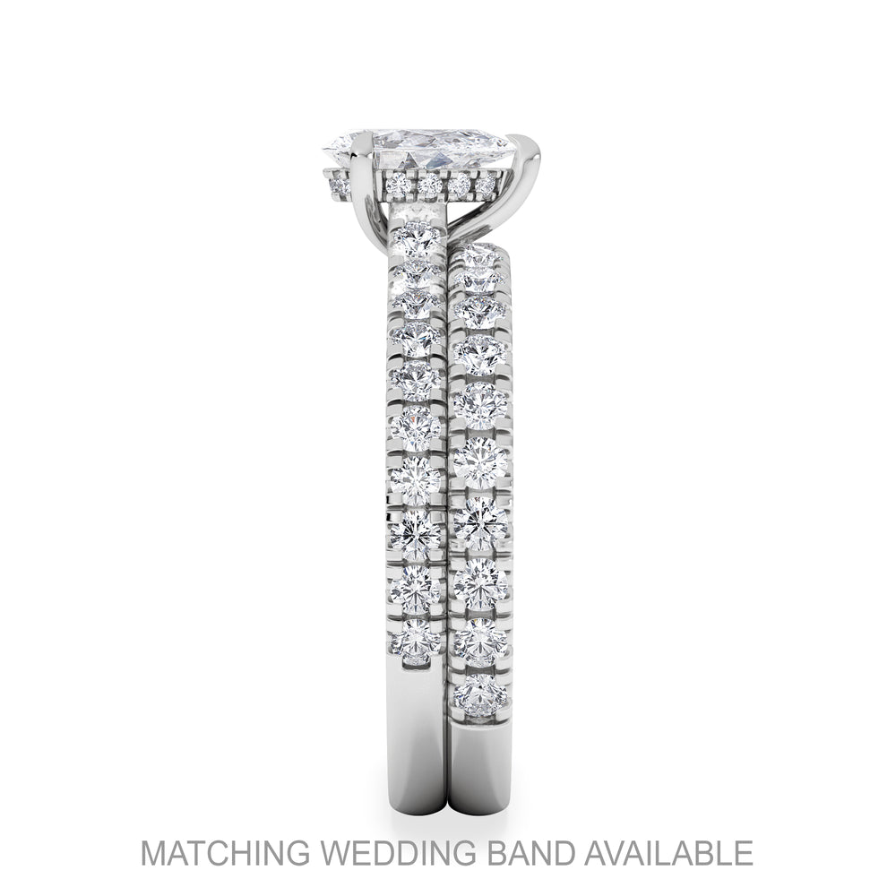 Amora Pear 0.97ct Hidden Halo Lab Diamond Engagement Ring With Side Stones Set in 18K Platinum