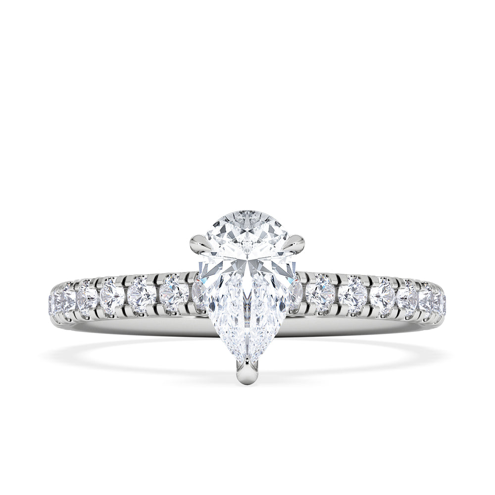 Amora Pear 0.97ct Hidden Halo Lab Diamond Engagement Ring With Side Stones Set in 18K Platinum