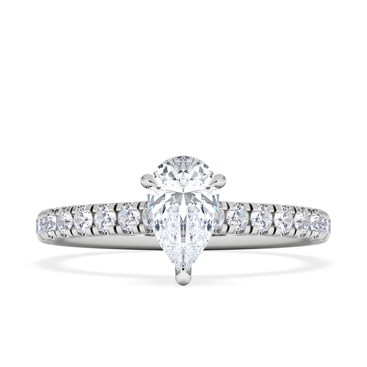 Amora Pear 0.97ct Hidden Halo Lab Diamond Engagement Ring With Side Stones Set in 18K Platinum