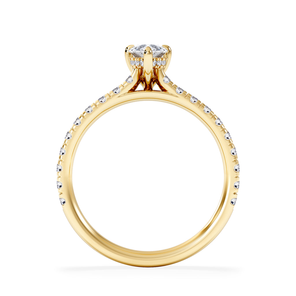 Amora Pear 0.97ct Hidden Halo Diamond Engagement Ring With Side Stones Set in 18K Gold