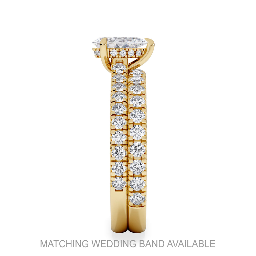 Amora Pear 0.97ct Hidden Halo Lab Diamond Engagement Ring With Side Stones Set in 18K Gold