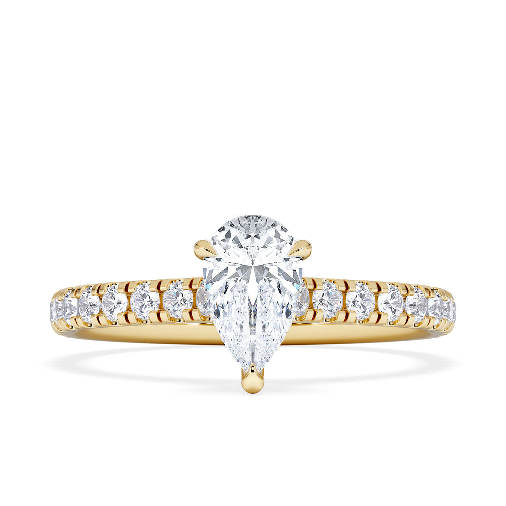Amora Pear 0.97ct Hidden Halo Lab Diamond Engagement Ring With Side Stones Set in 18K Gold