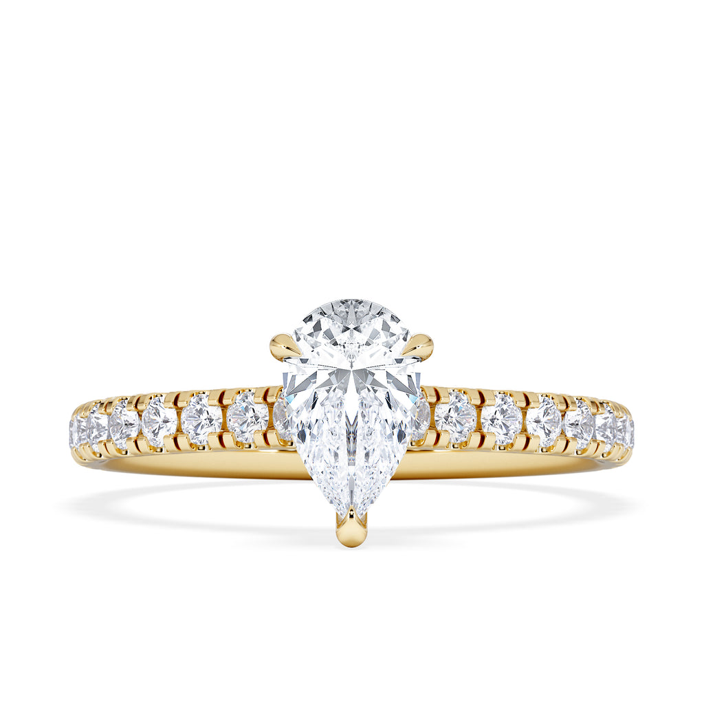 Amora Pear 0.97ct Hidden Halo Lab Diamond Engagement Ring With Side Stones Set in 18K Gold