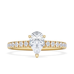Amora Pear 0.97ct Hidden Halo Lab Diamond Engagement Ring With Side Stones Set in 18K Gold