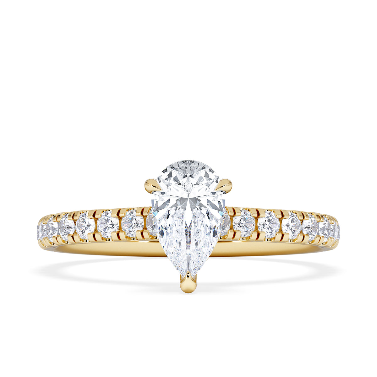 Amora Pear 0.97ct Hidden Halo Lab Diamond Engagement Ring With Side Stones Set in 18K Gold