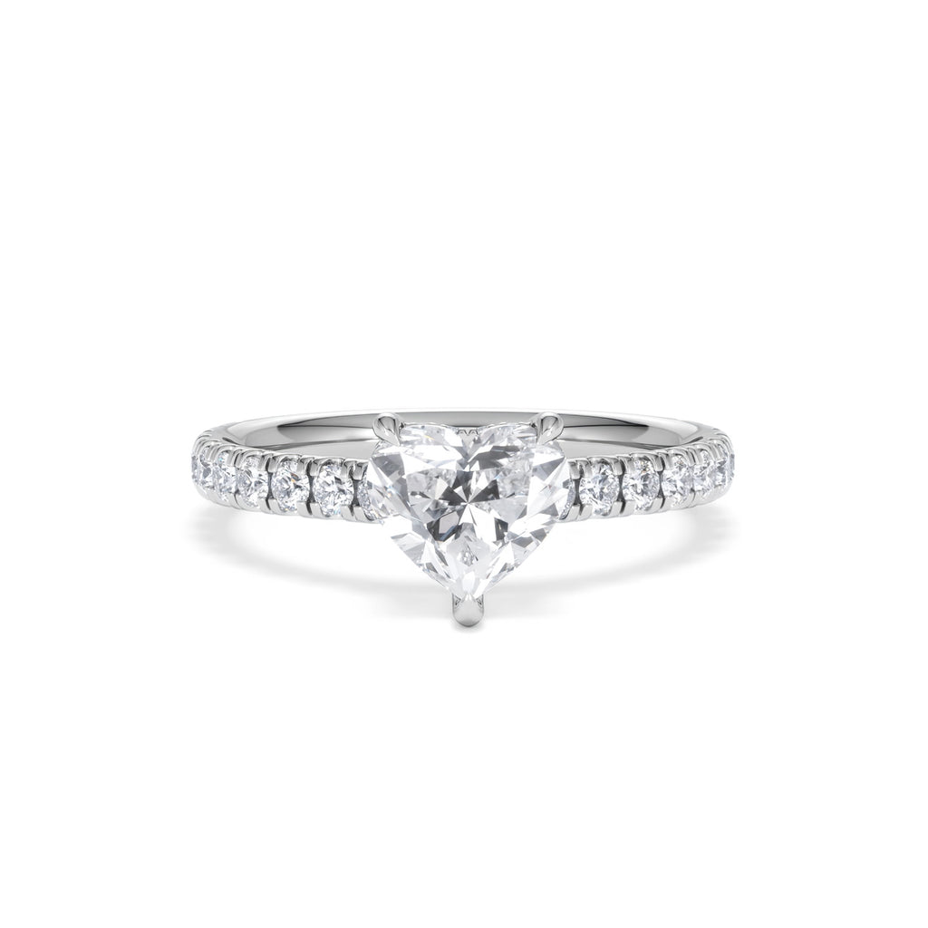 Amora Heart 1.47ct Hidden Halo Lab Diamond Engagement Ring With Side Stones Set in 18K White Gold