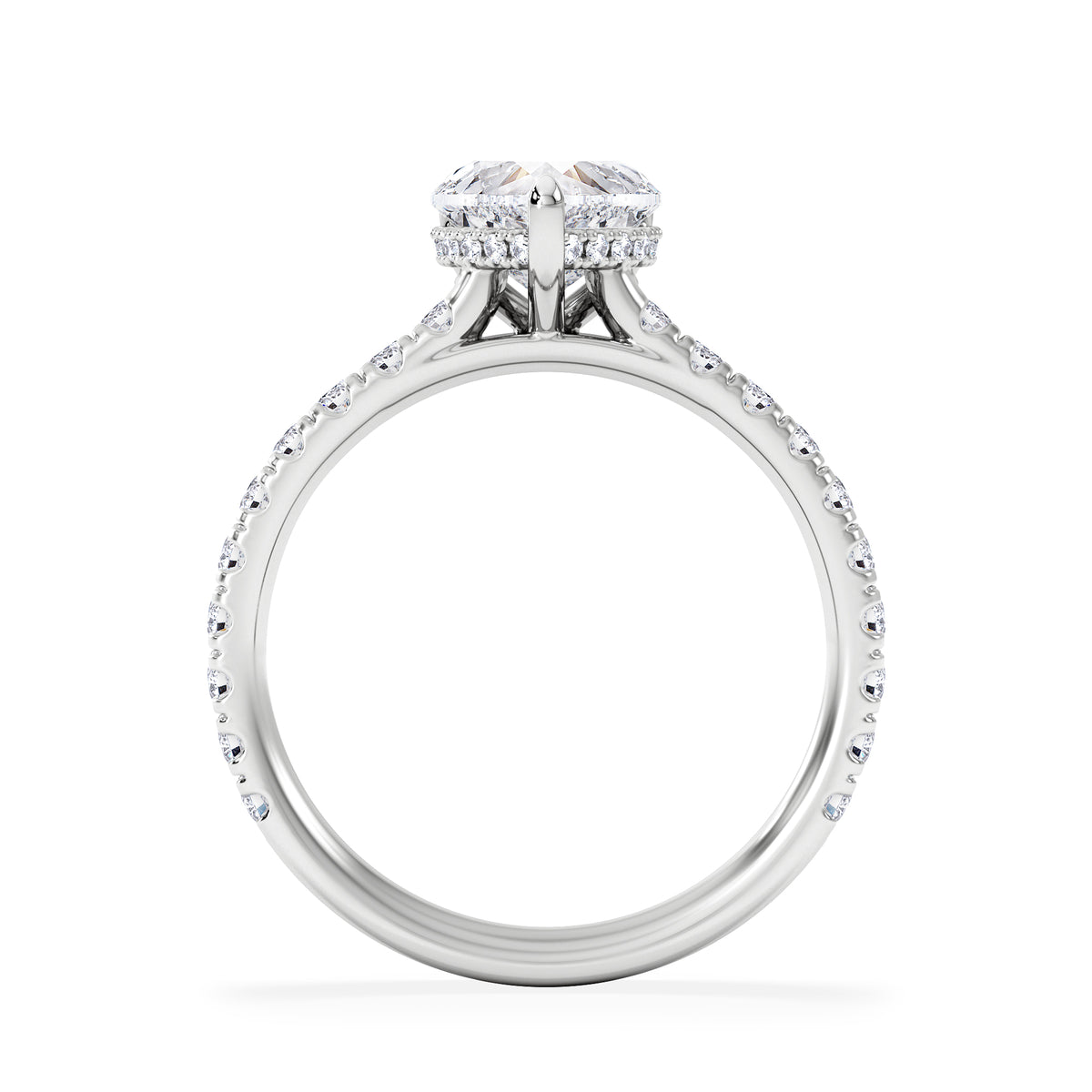 Amora Heart 1.47ct Hidden Halo Lab Diamond Engagement Ring With Side Stones Set in 18K White Gold