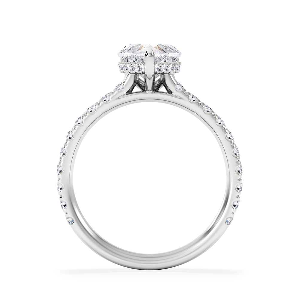 Amora Heart 1.47ct Hidden Halo Lab Diamond Engagement Ring With Side Stones Set in 18K Platinum
